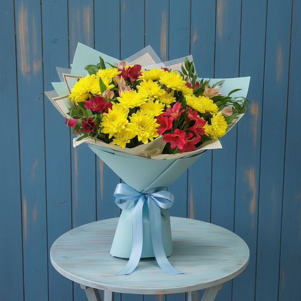 Букет цветов из: Альстромерии и Хризантемы в Пикалёво
