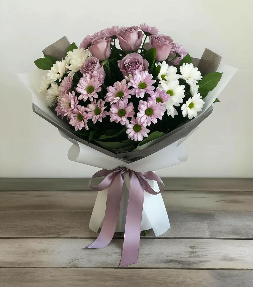 Букет цветов из: Хризантемы и Розы в Пикалёво