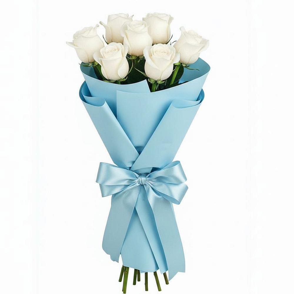 Букет 7 белых роз Проуд в Пикалёво