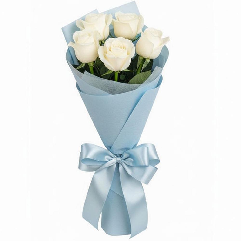 Букет 5 Белых роз Проуд в Пикалёво
