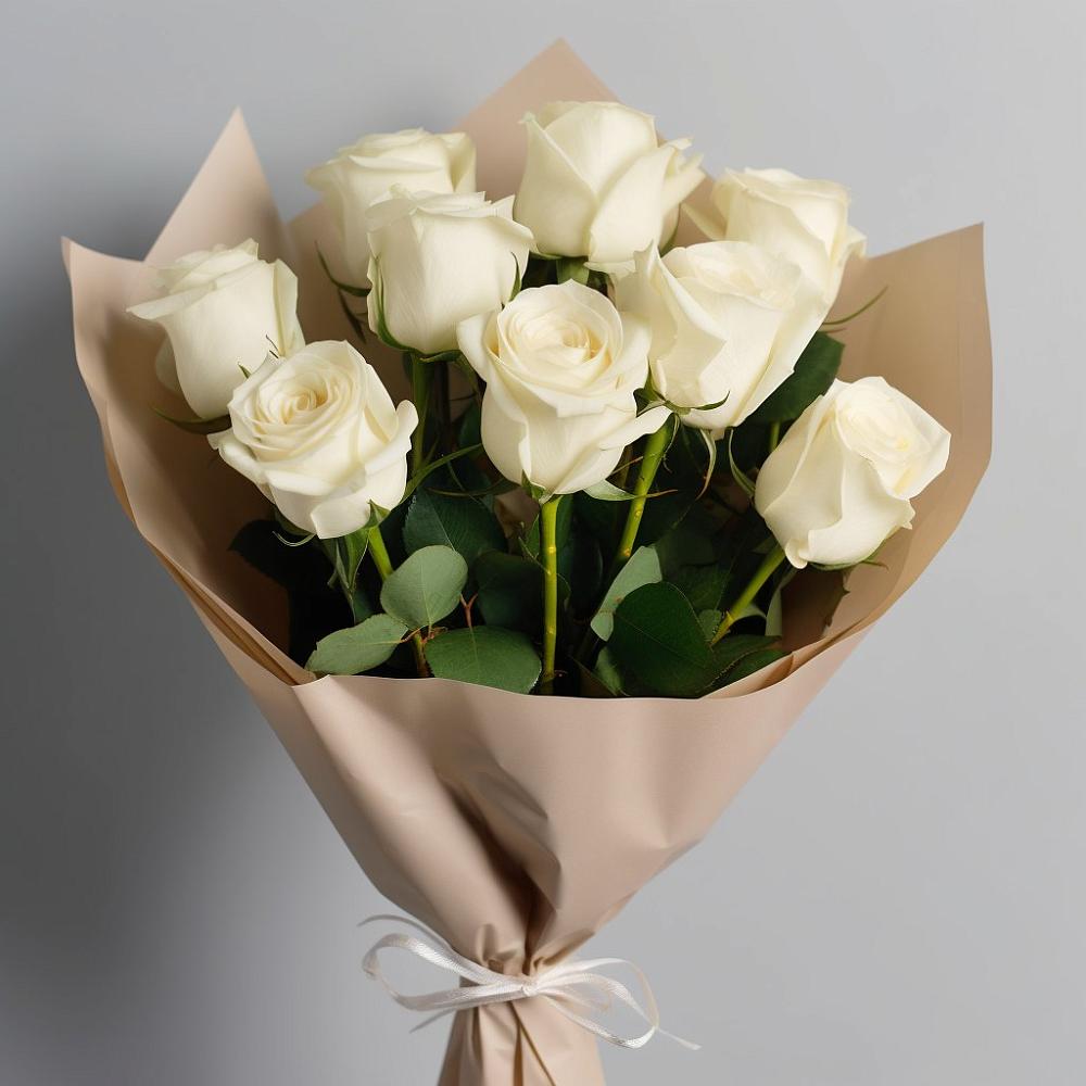 Букет 9 Белых роз Эдлесс Лав в Пикалёво