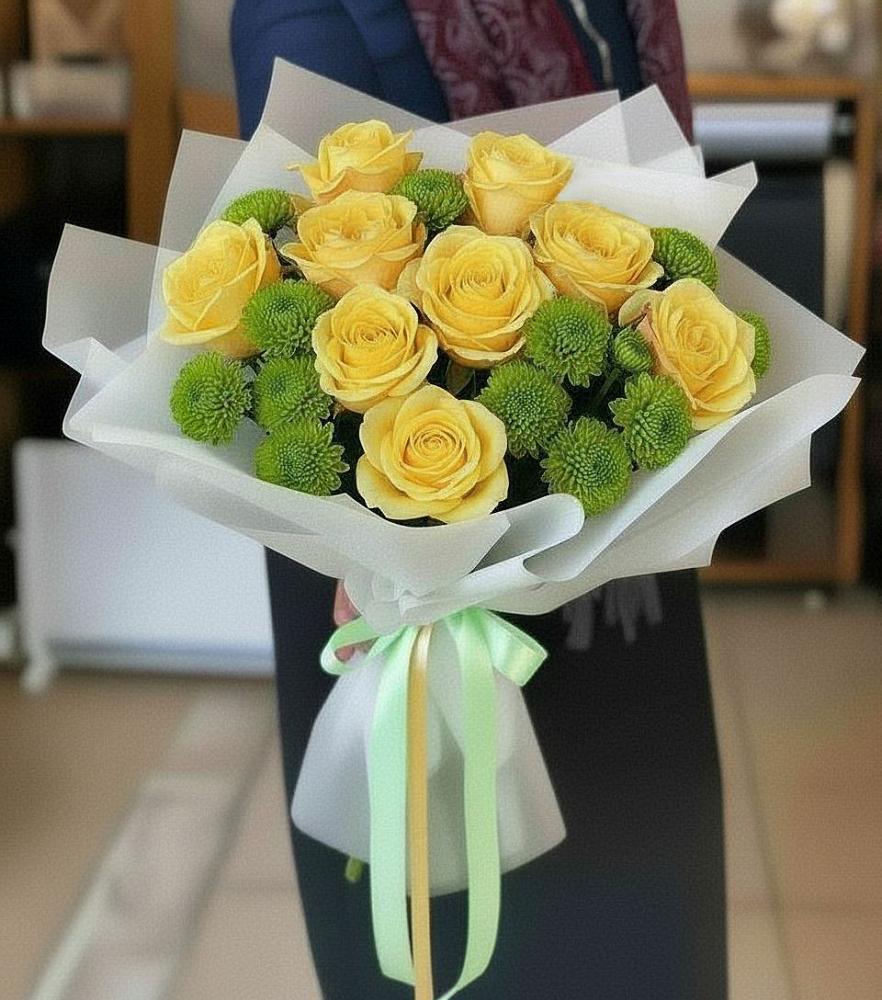 Букет цветов из: Хризантемы и Розы в Пикалёво