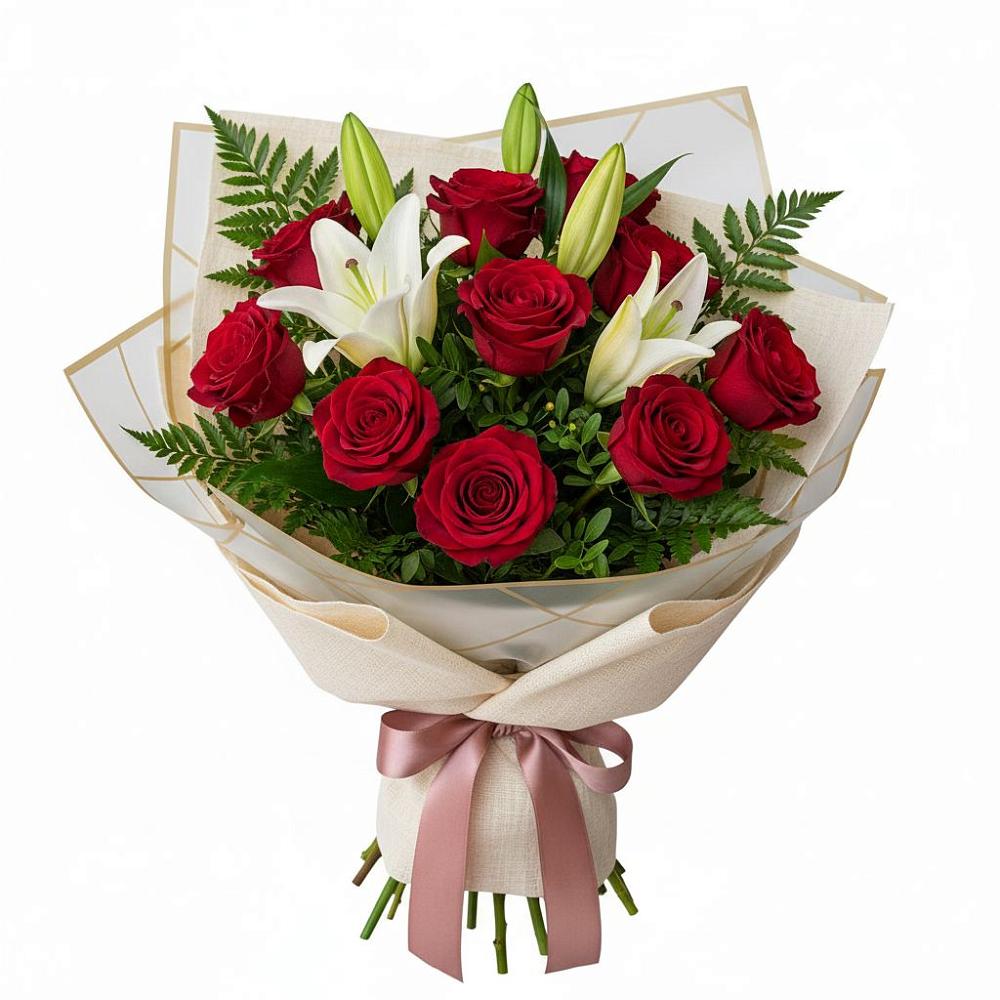 Букет цветов из: Лилии и Розы в Пикалёво