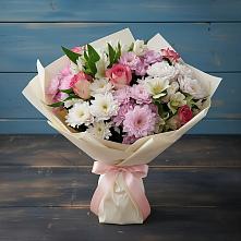 Букет цветов из:  Хризантемы, Альстромерии и Розы в Пикалёво