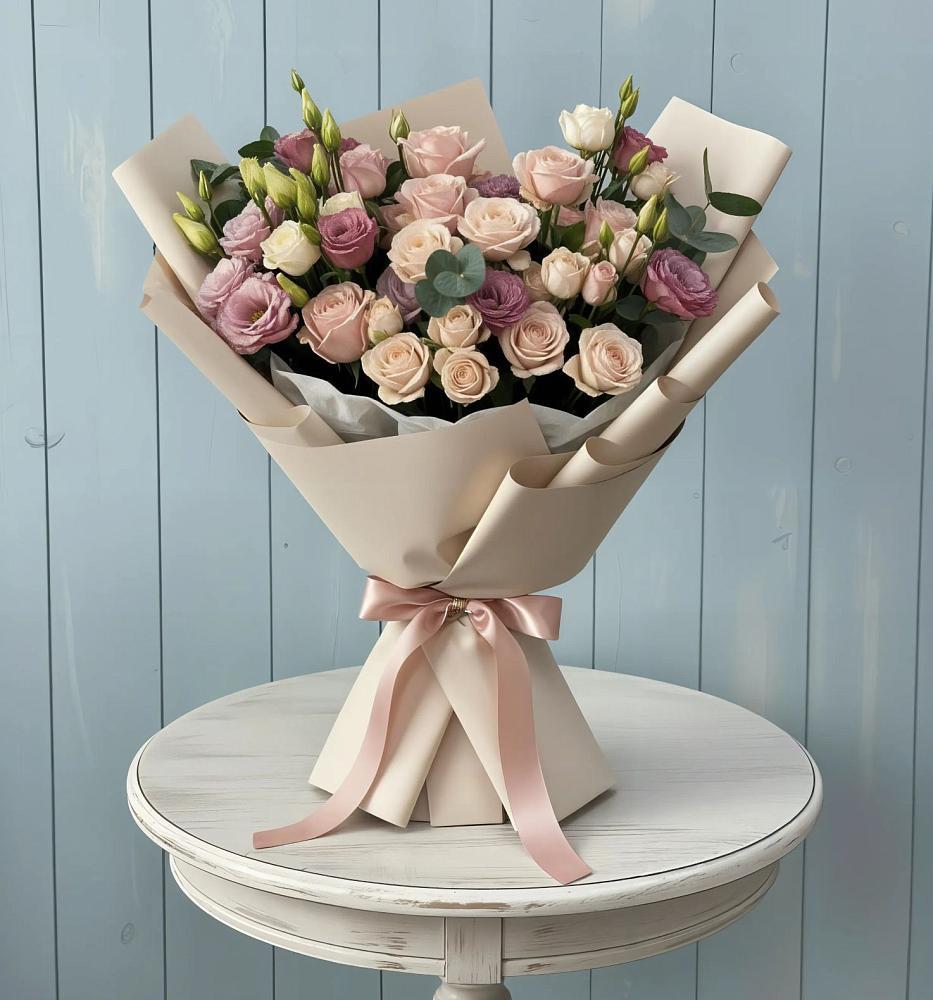 Букет цветов из: Розы и Лизиантусы в Пикалёво