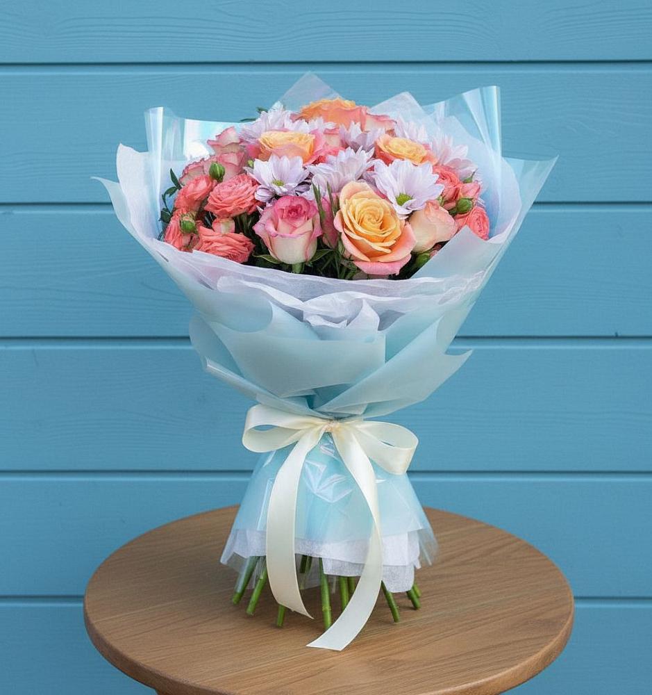 Букет цветов из: Хризантемы и Розы в Пикалёво