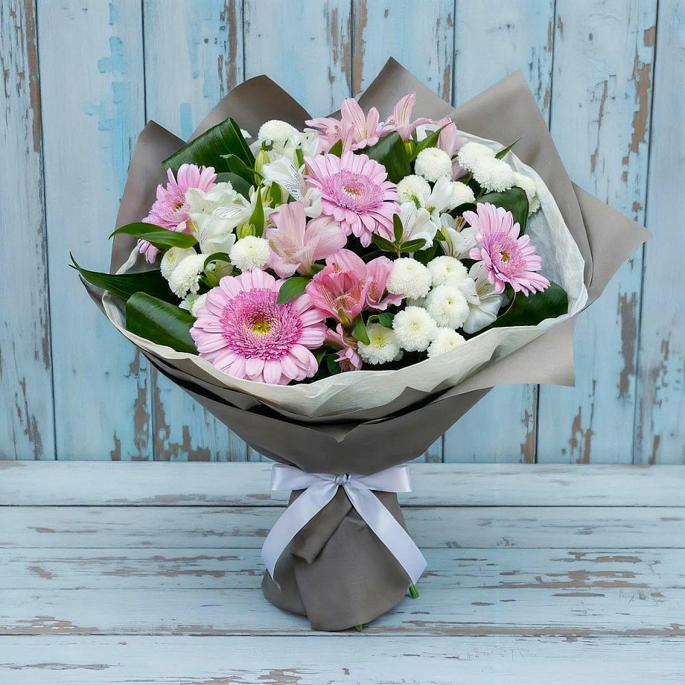 Букет цветов из: Герберы, Альстромерии и Хризантемы в Пикалёво