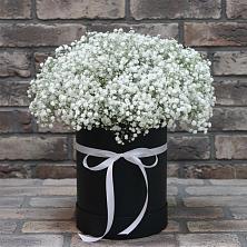 Цветочная композиция из Гипсофила в шляпной коробке в Пикалёво