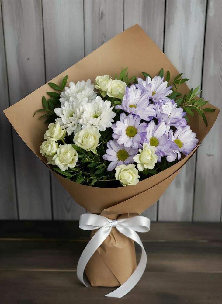 Букет цветов из: Хризантемы и Розы в Пикалёво